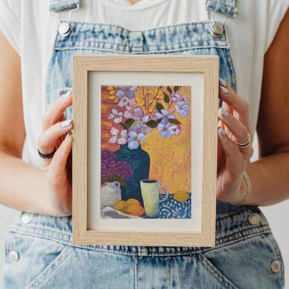 Colorful Kitchen Still Life Lemons, Tea, & Flowers Art Print for Farmhouse Decor - Picture 5 of 10